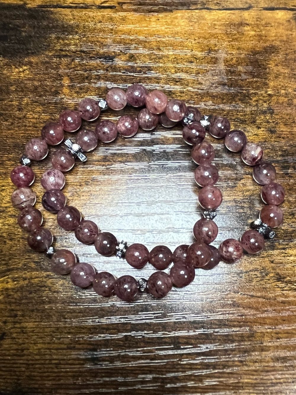 🍓Strawberry Quartz Bracelet Set Black Tone Copper Accents - Picture 7 of 7